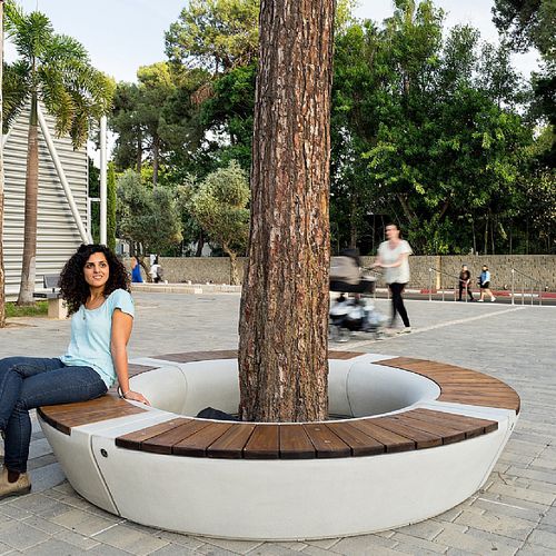 Jardinière en béton - NETA - Arica Urban - en bois / ronde / avec banc intégré