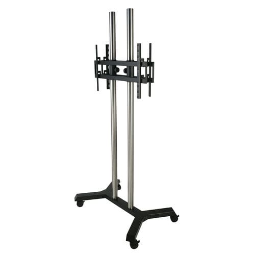 Support TV sur pied contemporain - HILTON FVI - SERI STYLU - avec élévateur d'écran / avec roulettes / en acier inoxydable