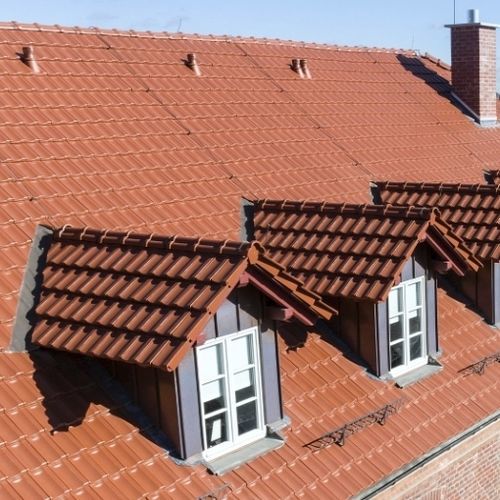 Tuile portugaise - RT 831 - Randers Tegl A/S - en terre cuite / grand moule / rouge