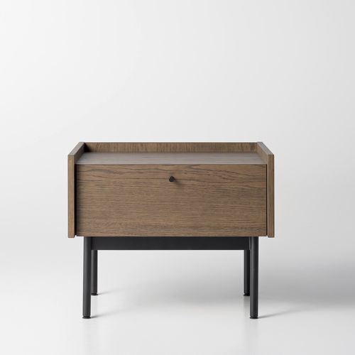 Table de chevet de style scandinave - CANELLI - ZEGEN - en chêne naturel / avec piètement en acier peint / rectangulaire