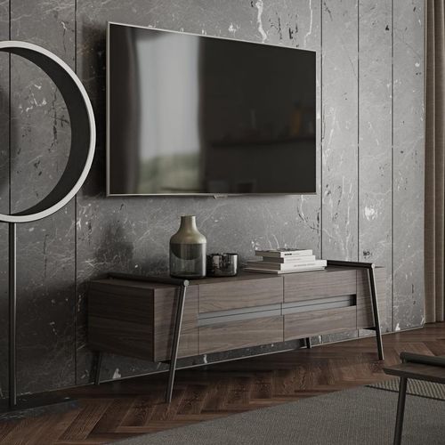 Meuble TV contemporain - DUOO - ZEGEN - en placage de bois / en métal / en stratifié