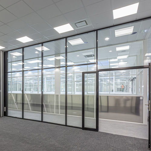 Cloison amovible - Partition® 100 - ABCD INTERNATIONAL - vitrée / à double vitrage / en bois