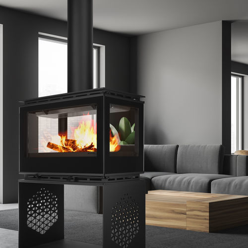 Poêle à bois - DIAMANTINE 80 VISION 360 - BELLIDO Manufacturas Metálicas, S.L. - sur pieds / à 4 faces / contemporain
