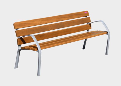 Banc public contemporain - BCN21 - Novatilu - en bois exotique / en fonte / avec dossier