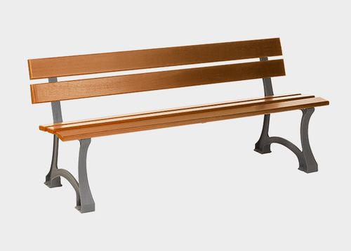 Banc public classique - KOR - Novatilu - en bois exotique / en fonte / avec dossier