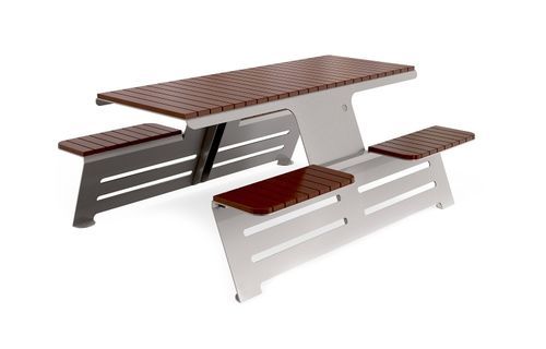 Ensemble table et bancs contemporain - 389 - Encho Enchev - ETE - en bois / en métal / urbain