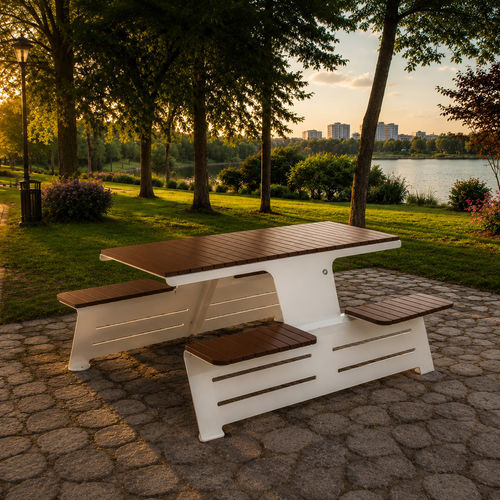 Ensemble table et bancs contemporain - 389 - Encho Enchev - ETE - en bois / en métal / de jardin