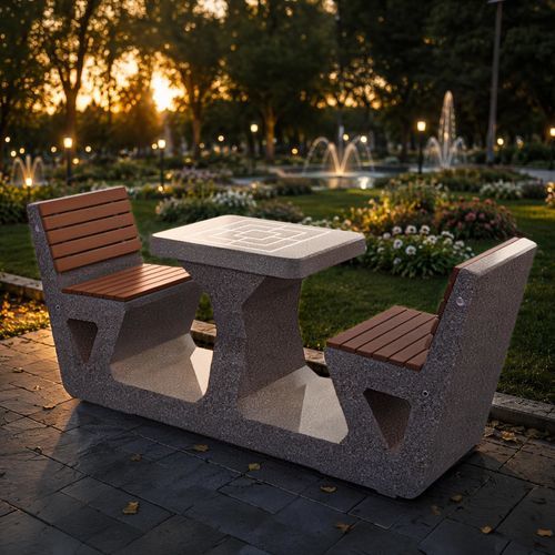 Ensemble table et bancs classique - 282 - Encho Enchev - ETE - en bois / en béton / de jardin