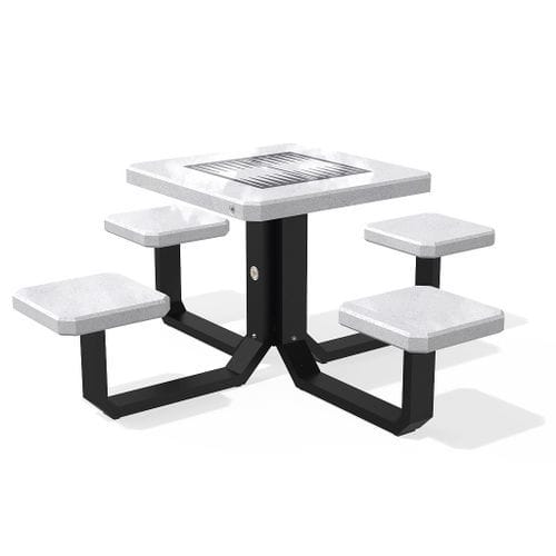 Table de pique-nique contemporaine - MODEL 426 - Encho Enchev - ETE - en béton armé / avec piètement en acier inoxydable / carrée