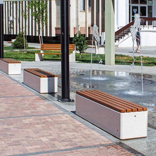 Banc public contemporain - 183 - Encho Enchev - ETE - en iroko / en bambou / en béton à haute performance