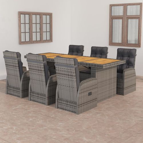 Ensemble table et chaises contemporain - vidaXL 7-tlg : 3059345 - desayo - en acacia / en tissu / en bois massif