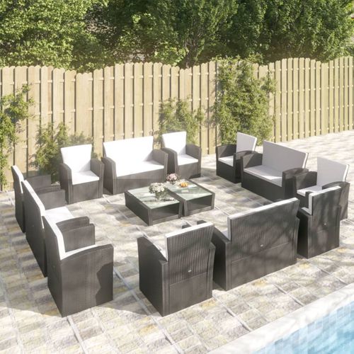 Salon de jardin contemporain - vidaXL 16-tlg : 3095942 - desayo - en rotin synthétique / en acier à revêtement par poudre / en verre