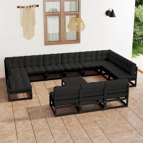 Salon de jardin contemporain - vidaXL 14-tlg: 3077253 - desayo - en pin / en bois massif / en tissu