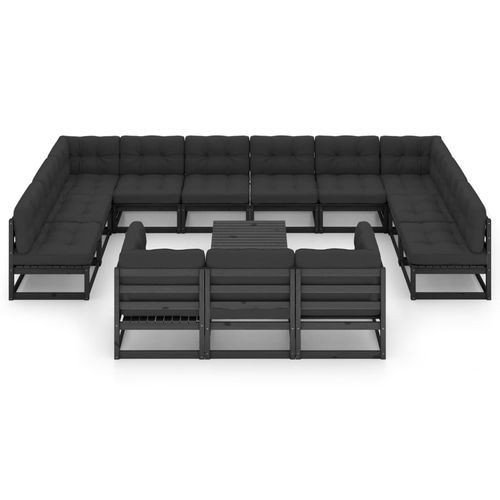 Salon de jardin contemporain - vidaXL 14-tlg : 3077293 - desayo - en pin / en bois massif / en tissu
