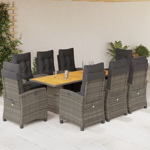 Ensemble table et chaises contemporain - vidaXL 9-tlg : 3212712 - desayo - en acacia / en bois massif / en acier à revêtement par poudre