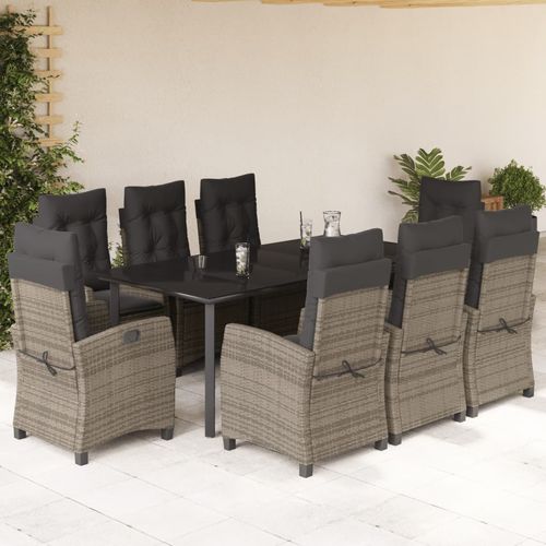 Ensemble table et chaises contemporain - vidaXL 9-tlg : 3212800 - desayo - en acier à revêtement par poudre / en rotin synthétique / en verre trempé