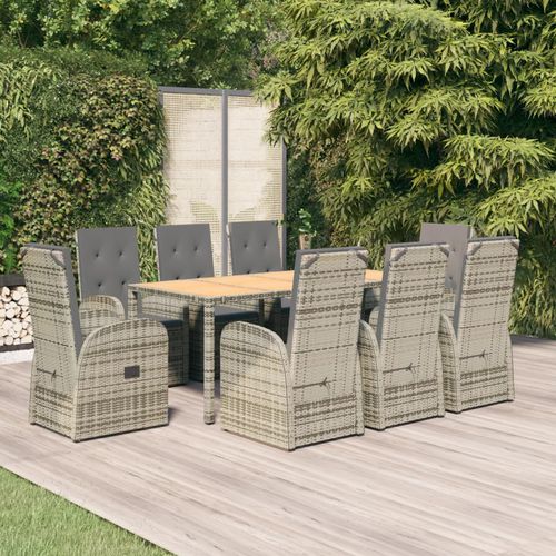 Ensemble table et chaises contemporain - vidaXL 9-tlg : 3157589 - desayo - de jardin / en tissu / en acacia