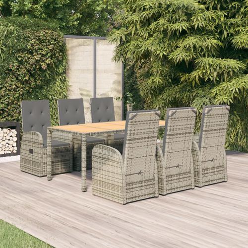 Ensemble table et chaises contemporain - vidaXL 7-tlg : 3157588 - desayo - de jardin / en tissu / en acacia