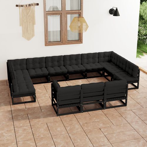 Salon de jardin contemporain - vidaXL 13-tlg : 3077288 - desayo - en pin / en bois massif / en tissu