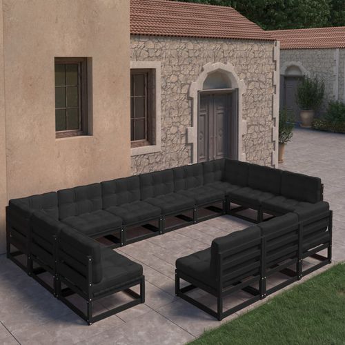 Salon de jardin contemporain - vidaXL 13-tlg : 3077248 - desayo - en pin / en bois massif / en tissu