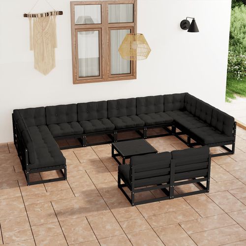 Salon de jardin contemporain - vidaXL 13-tlg : 3077283 - desayo - en pin / en bois massif / en tissu