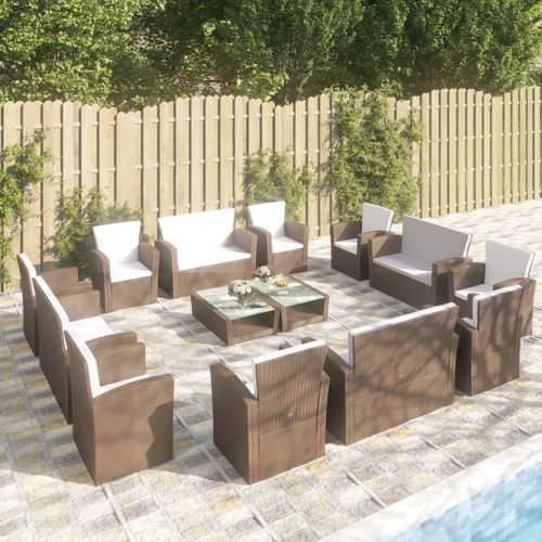 Salon de jardin contemporain - vidaXL 16-tlg : 3095944 - desayo - en rotin synthétique / en acier à revêtement par poudre / en verre