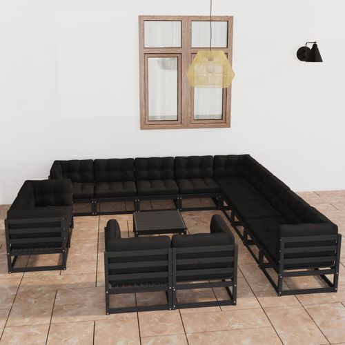 Salon de jardin contemporain - vidaXL 14-tlg : 3077023 - desayo - en pin / en bois massif / en tissu