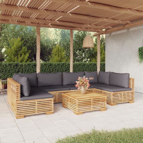 Salon de jardin contemporain - vidaXL 7-tlg : 3100894 - desayo - en bois massif / en teck / en tissu