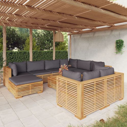 Salon de jardin contemporain - vidaXL 10-tlg : 3100882 - desayo - en bois massif / en bois huilé / en teck