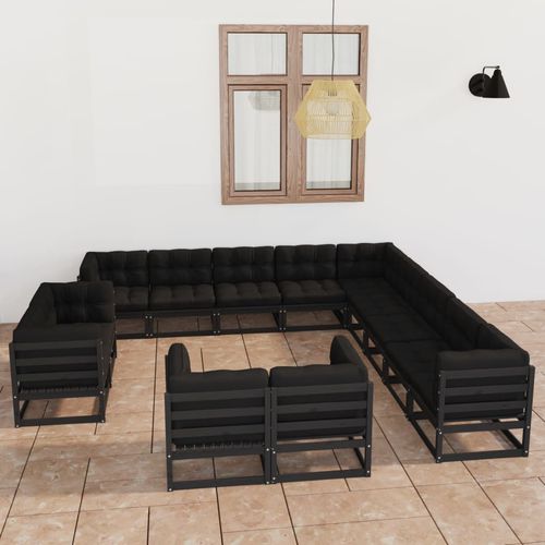 Salon de jardin contemporain - vidaXL 13-tlg : 3077018 - desayo - en tissu / en bois massif / en pin