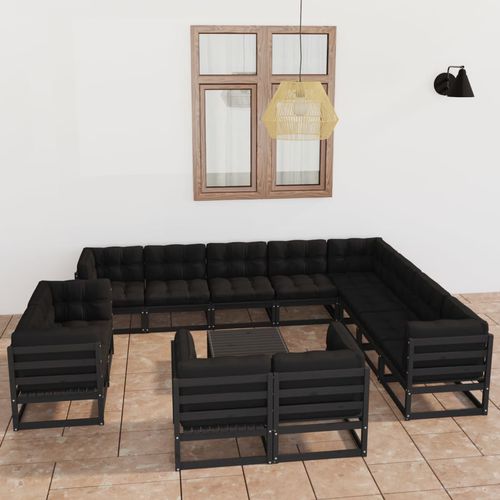 Salon de jardin contemporain - vidaXL 13-tlg : 3077013 - desayo - en tissu / en bois massif / en pin