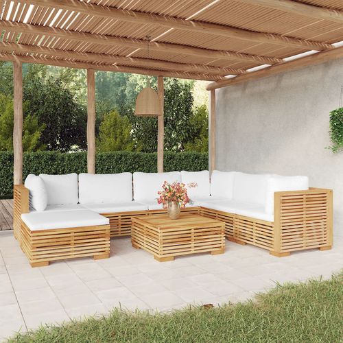 Salon de jardin contemporain - vidaXL 8-tlg : 3100879 - desayo - en bois massif / en teck / en tissu