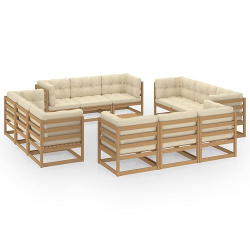 Salon de jardin contemporain - vidaXL 13-tlg : 3076347 - desayo - en pin / en bois massif / en tissu