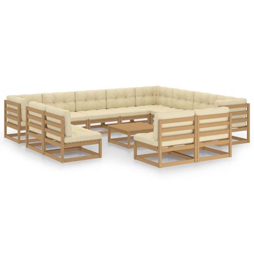 Salon de jardin contemporain - vidaXL 13-tlg : 3076952 - desayo - en pin / en bois massif / en tissu