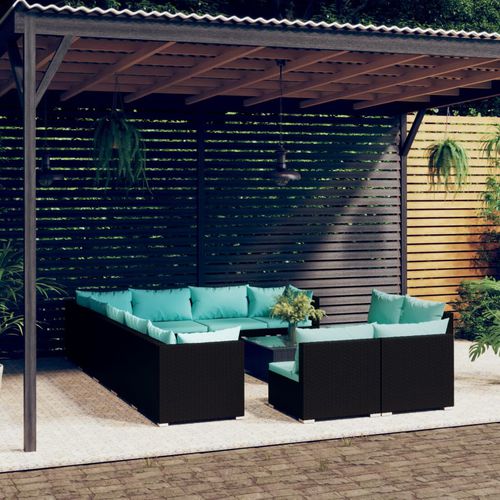 Salon de jardin contemporain - vidaXL 13-tlg : 3102849 - desayo - en rotin synthétique / en acier à revêtement par poudre / en verre