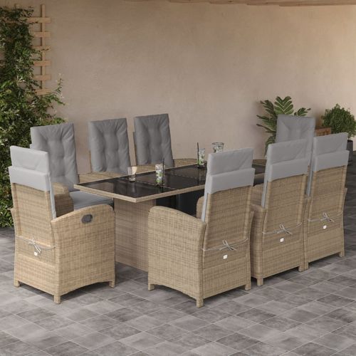 Ensemble table et chaises contemporain - vidaXL 9-tlg : 3212497 - desayo - de jardin / en rotin / en acier à revêtement par poudre