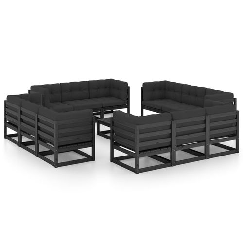 Salon de jardin contemporain - vidaXL 13-tlg : 3076348 - desayo - en pin / en bois massif / en tissu