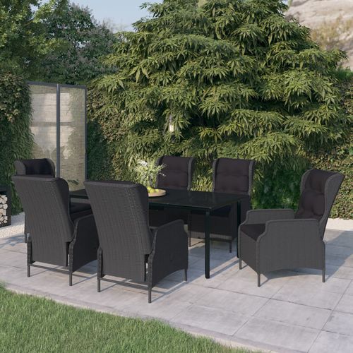 Ensemble table et chaises contemporain - vidaXL 7-tlg : 3099641 - desayo - en acier à revêtement par poudre / en rotin synthétique / avec accoudoirs