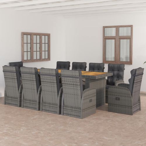Ensemble table et chaises contemporain - vidaXL 11-tlg : 3059349 - desayo - de jardin / en tissu / en acacia