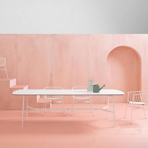 Table contemporaine - EILEEN - SP01 design - en frêne / en HPL / avec piètement en acier inoxydable