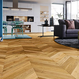 Parquet contrecollé - CARAMEL CHEVRON 130 - Barlinek - en chêne / brossé / laqué