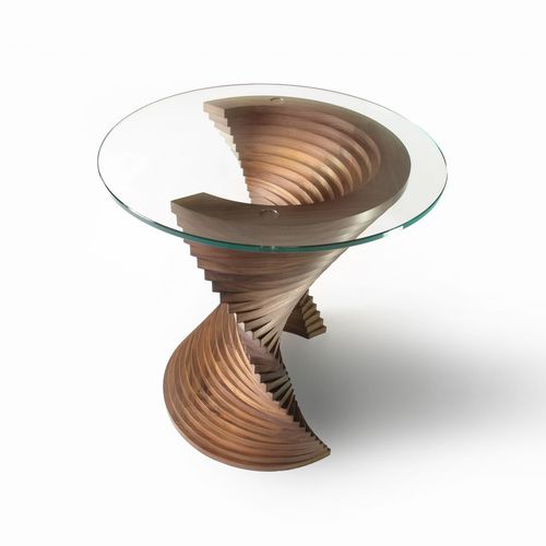Table d'appoint design original - AGUAVIVA - David Tragen - en bois massif / en noyer américain / en verre