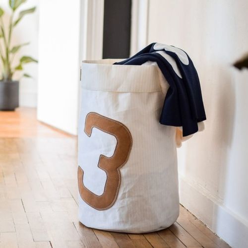 Panier à linge en cuir - Camel  - 727 sailbags - en tissu / en voiles recyclées