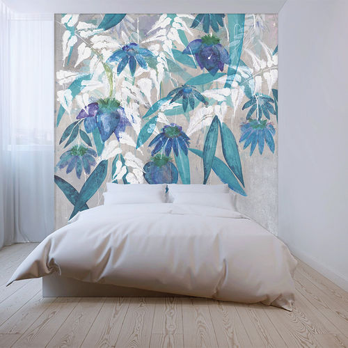 Papier peint contemporain - BLUE FLOWERS - Skinwall - en textile non-tissé / en fibre de verre / en vinyle