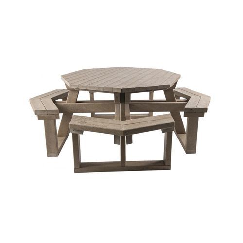 Ensemble table et bancs contemporain - Octogonal - Extruplas - en plastique recyclé / d'extérieur / pour espace public