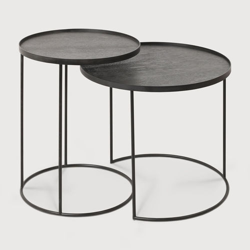 Table gigogne contemporaine - Tray  - ETHNICRAFT - en bois / avec piètement en métal / ronde