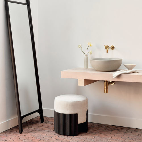 Pouf contemporain - Roller Max  - ETHNICRAFT - en tissu / en acajou / rond