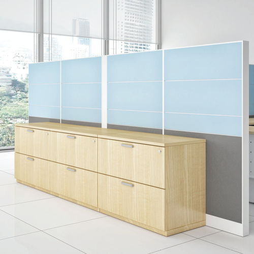 Armoire de classement basse - ENCASE - Bristol - en mélaminé / avec porte battante / à tiroirs
