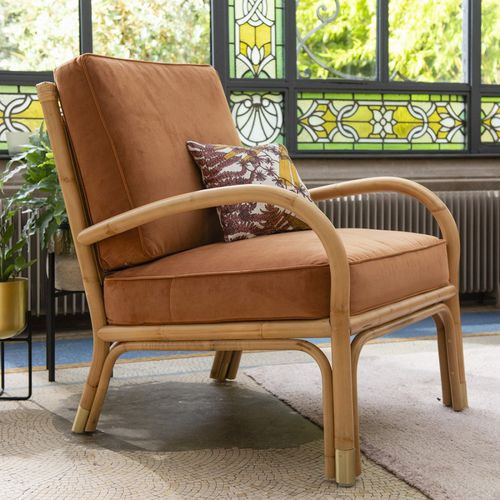 Fauteuil contemporain - RIVIERA - KOK Maison - en velours / en rotin / avec coussin amovible