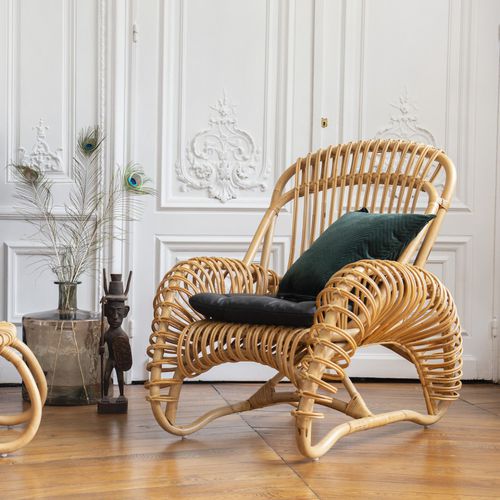 Fauteuil contemporain - BOUCLE - KOK Maison - en tissu / en rotin / en rotin